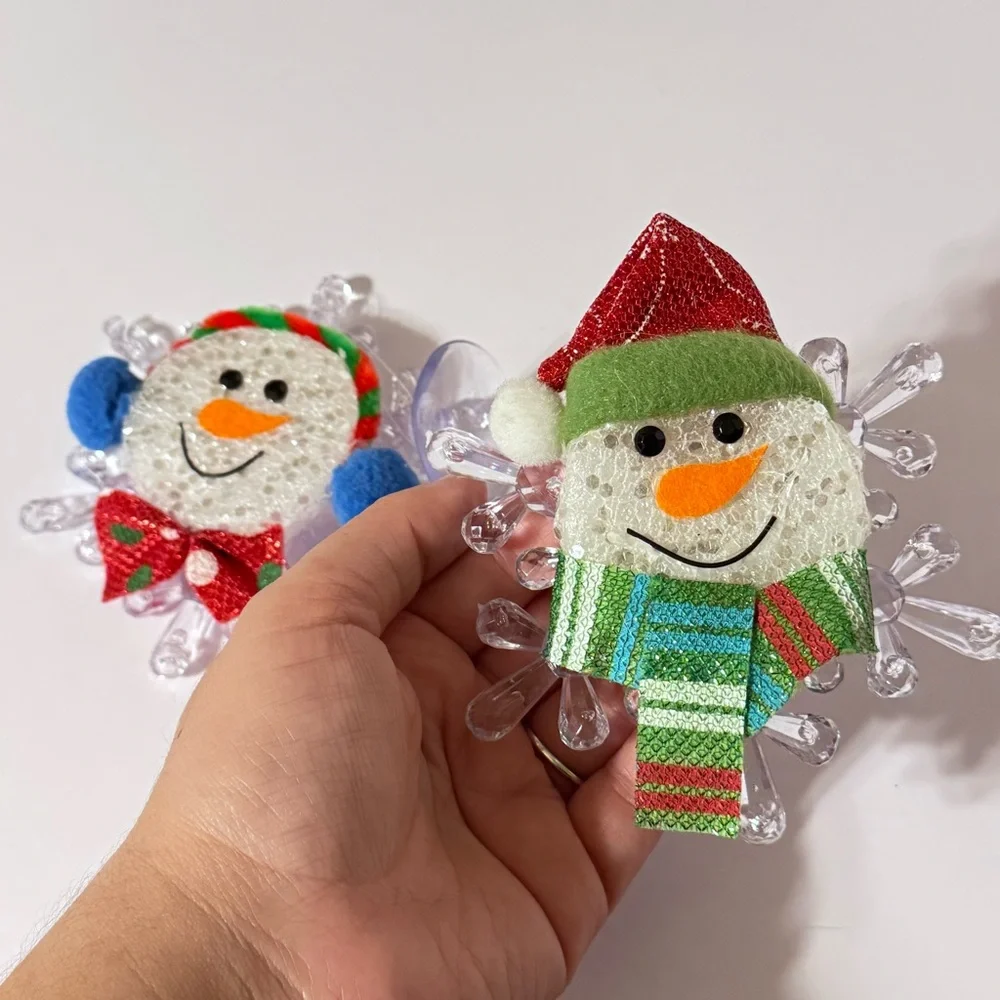 Pair of Snowmen on Snowflakes Plastic Hanging Christmas‎ Decor Suction Cup